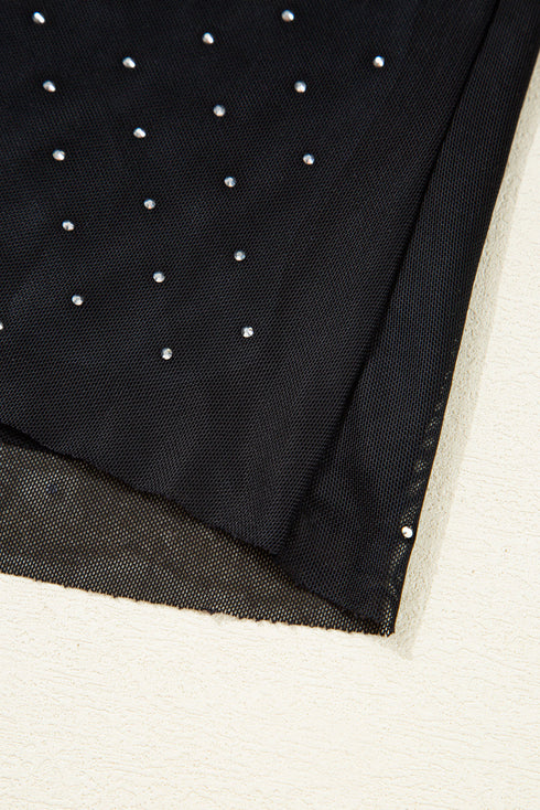 After Dark Glam Studded Mesh Mock Neck Long Sleeve Top